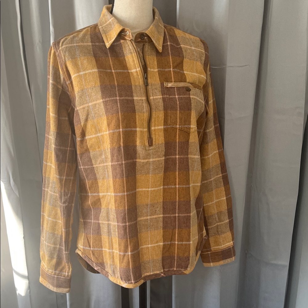 Toad&Co Mustard and Brown Plaid Women’s Shirt